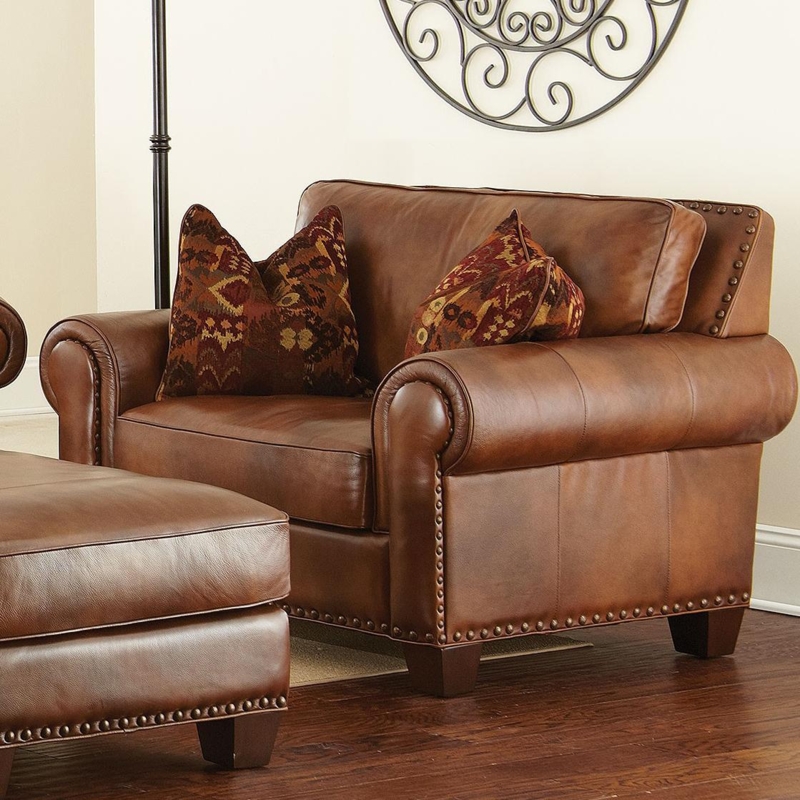 Button Tufted Armchair in Dark Brown Leather-Like Fabric with Nailheads