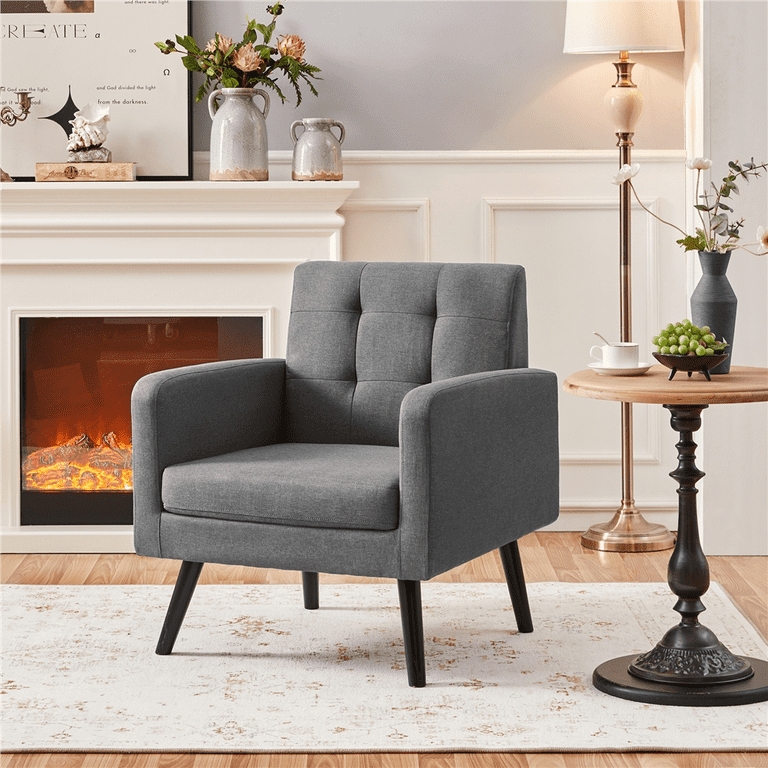 Button Tufted Barrel Accent Chair with Tapered Wood Legs