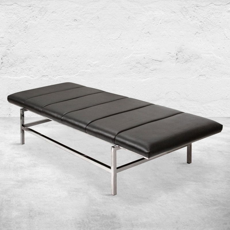Caramel Channel-Tufted Bench, Gold-Capped Legs