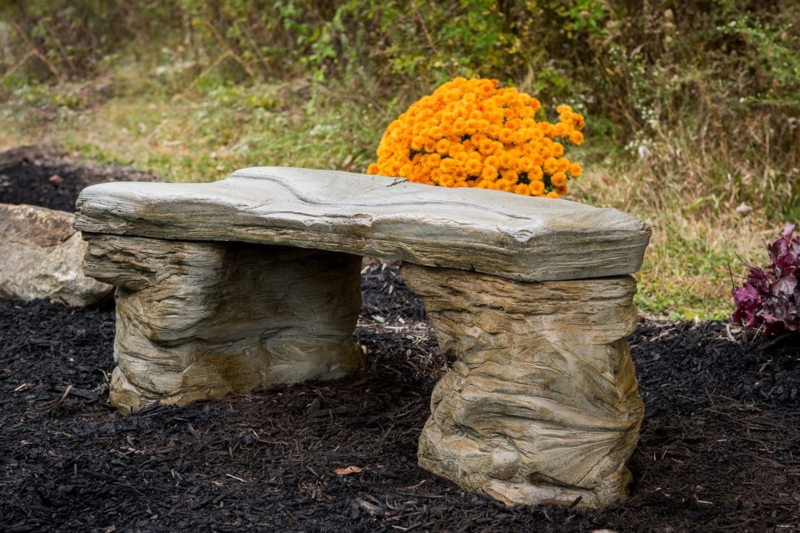 Cast Stone Bench Petrified Wood Look Bark Texture Natural