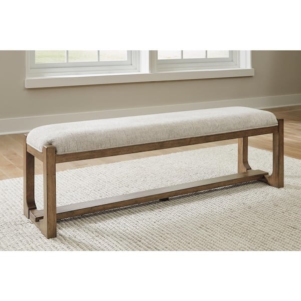 Casual Farmhouse Dining Bench with Trestle Base and Stretcher Bar