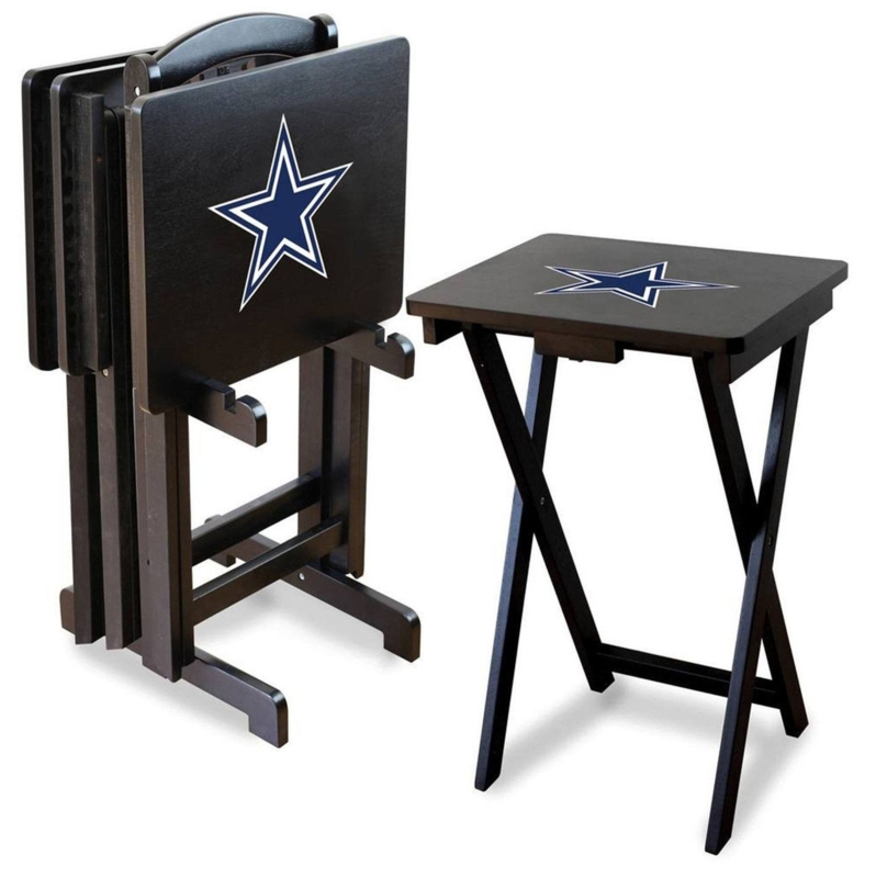 Casual TV Tray Set Dallas Cowboys Logo Wood Frame Storage Stand