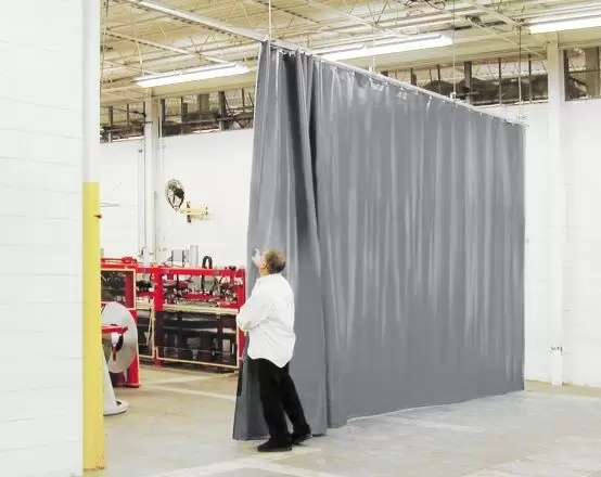 Ceiling-Mounted Industrial Curtain Wall, Solid Grey Panel