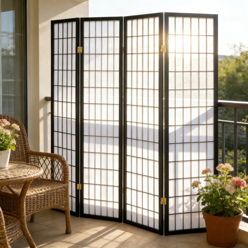 CESICIA Room Dividers 4 -Panel Black Wood Folding Contemporary/Modern Style Room  Divider in the Room Dividers department at
