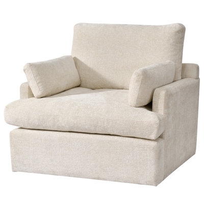 Chair-and-a-Half Beige Chenille Oversized Width, Wide Transitional Lounge.