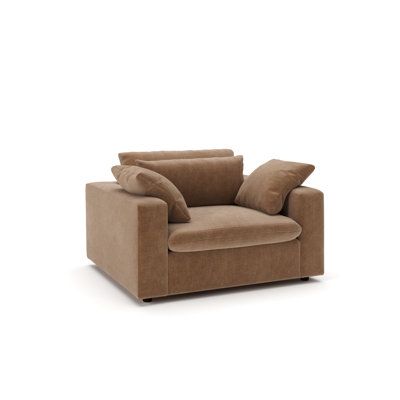 Chair And A Half Cream Fabric Track Arms T-Cushion Transitional Style