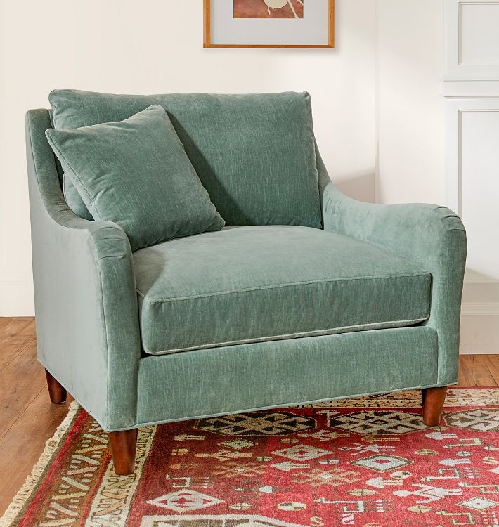 Chair And A Half in Ink Blue Distressed Velvet with Track Arms