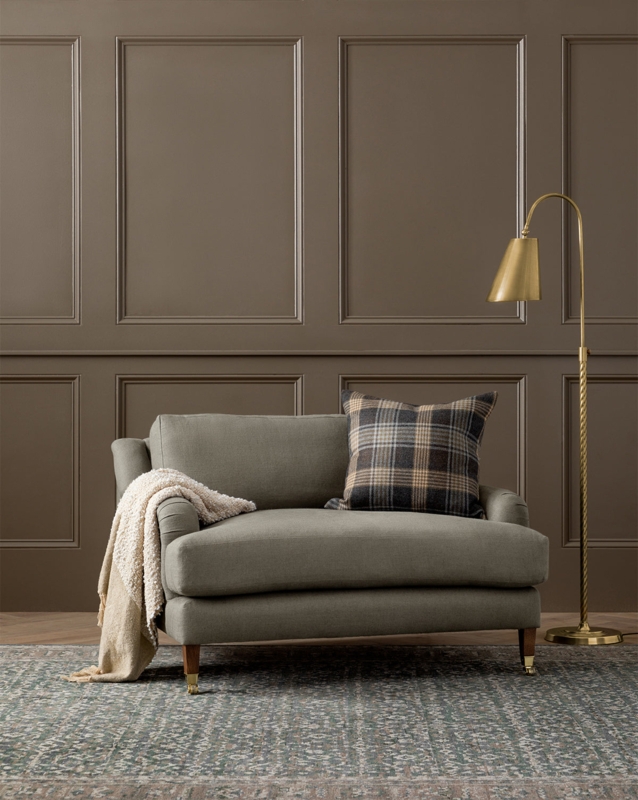 Chair and a Half with English Roll Arms, Oatmeal Fabric and Casters