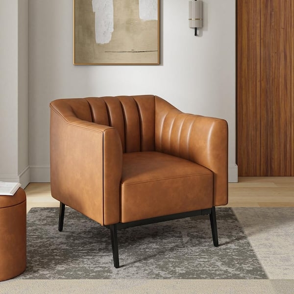 Channel Tufted Accent Chair with Splayed Metal Legs, Industrial Style