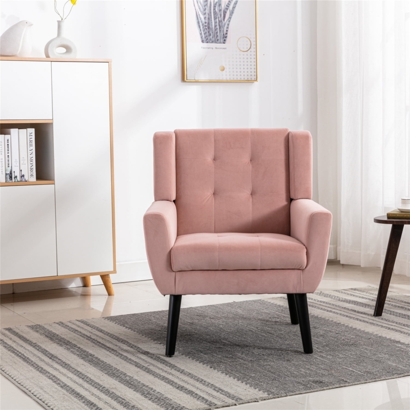 Channel Tufted Velvet Armchair with Splayed Wood Legs