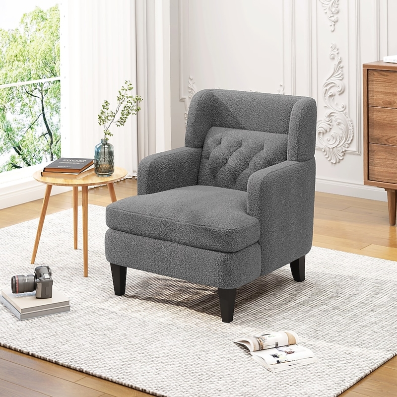Charcoal Gray Accent Chair with Tufted Back and Splayed Legs