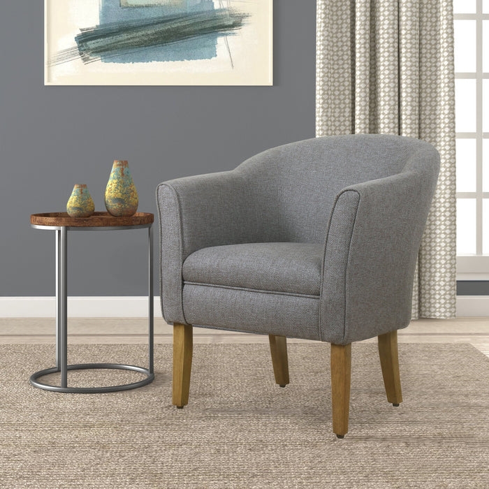 Charcoal Gray Barrel Accent Chair with Tapered Wood Legs