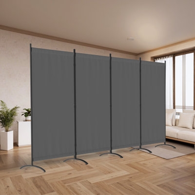 Charcoal Gray Fabric Room Divider 4-Panel Freestanding Screen