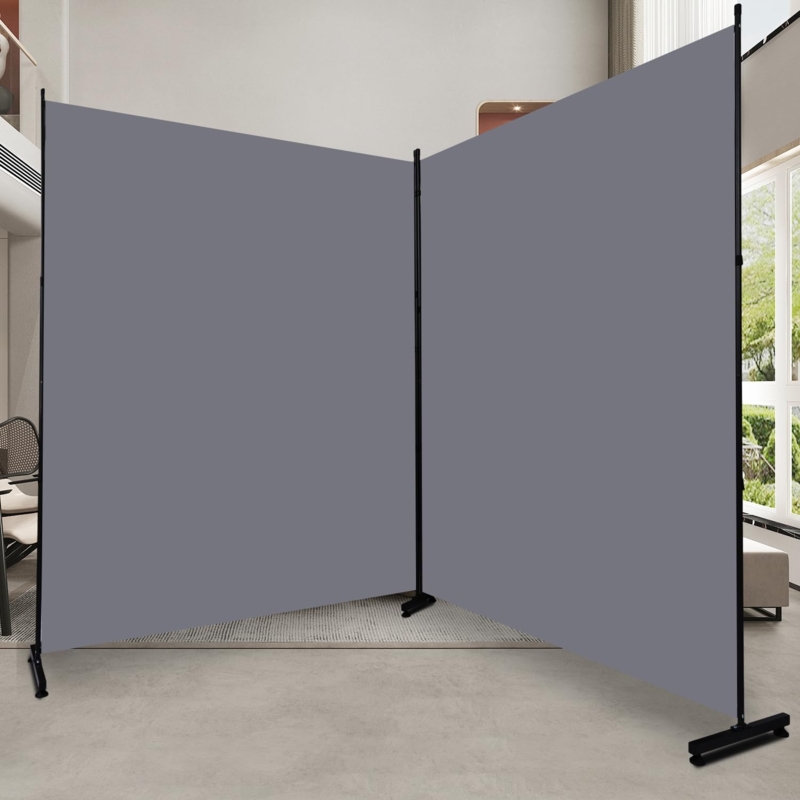 Charcoal Gray Fabric Room Divider, Matte Black Frame, T-Shaped Feet