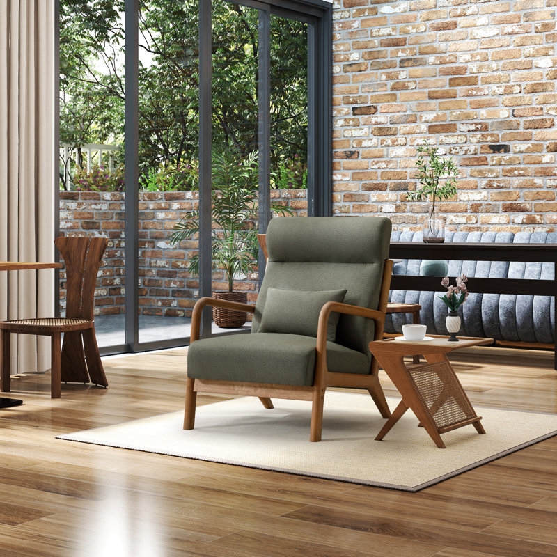 Charcoal Grey Transitional Armchair with Flared Arms and Lumbar Pillow