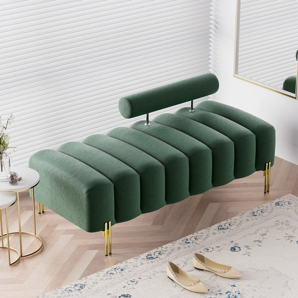 Charcoal High Back Upholstered Bench Channel Tufted Gold Legs Seating