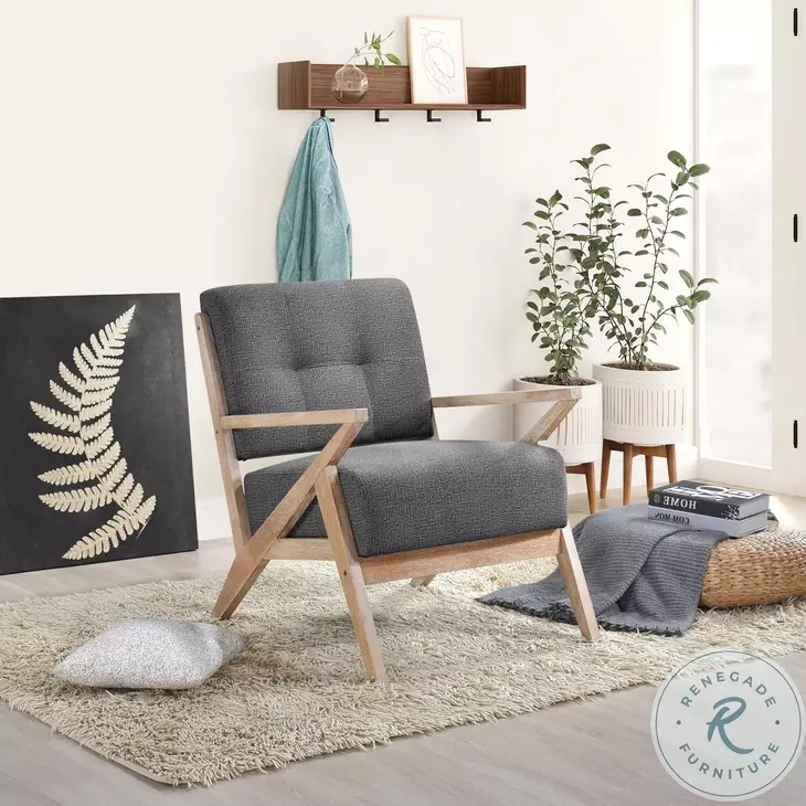 Charcoal Textured Fabric Accent Chair with Splayed Legs