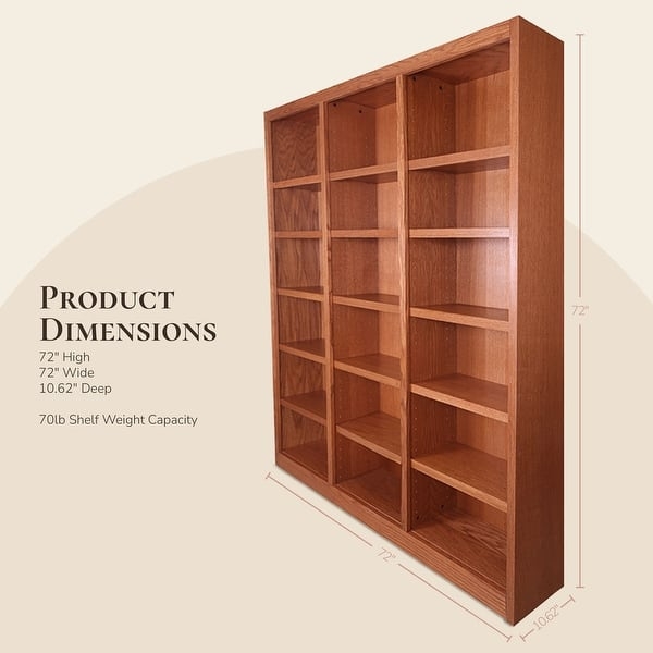 Cherry Triple Wide Bookcase, 18-Shelf Traditional Wall Storage Solution.