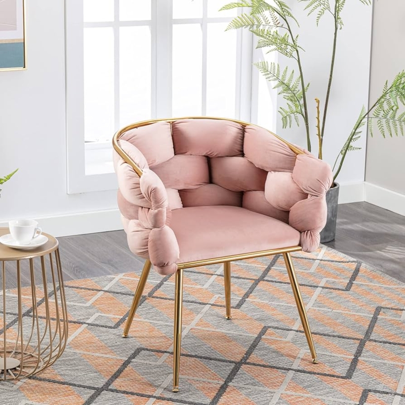 Chic Barrel Style Accent Chair featuring Pink Velvet Upholstery