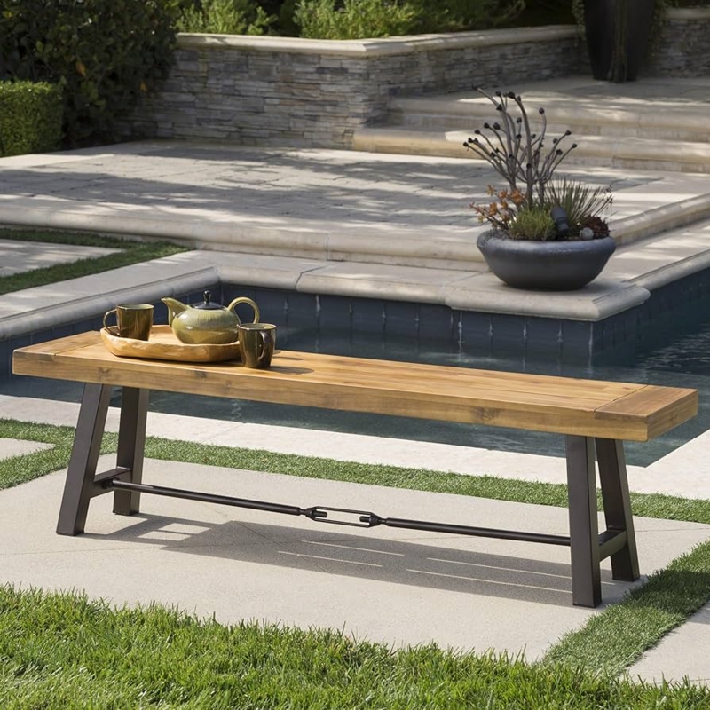 Christopher Knight Home Catriona Outdoor Acacia Wood Bench with Metal  Accents, Teak Finish / Rustic Metal 14. 50 x 63 x 17. 75 inches : Patio,  Lawn & Garden -