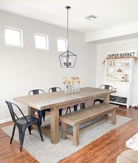Chunky Wood Dining Bench, Modern Farmhouse Style, Block Legs
