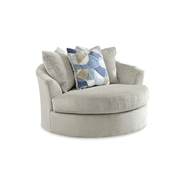 Circular Fabric Accent Chair, Cream Oversized Swivel with Skirt