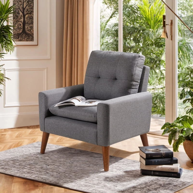Classic Accent Chair featuring Button Tufting and Tapered Wooden Legs