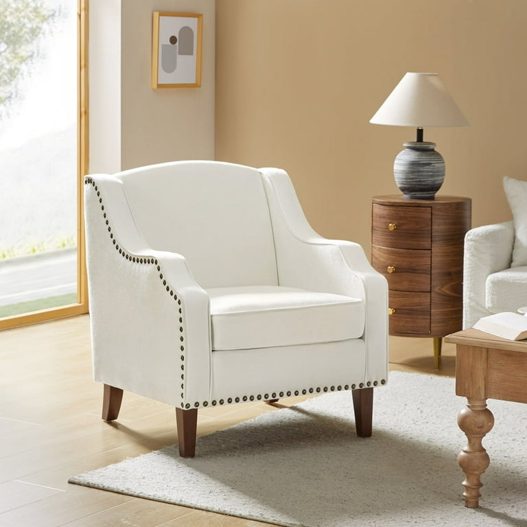 Classic Barrel Accent Chair in Ivory with Nailhead Trim