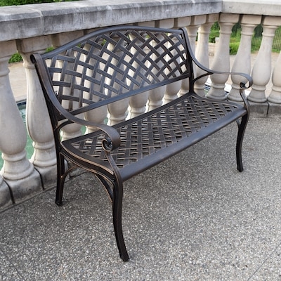 Classic Bronze Park Bench with Basketweave Texture and Arched Back
