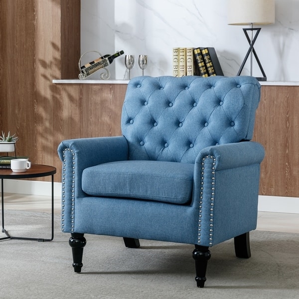 Classic Tufted Accent Chair with Wingback Silhouette and Tapered Legs