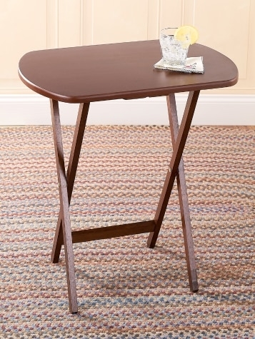 Classic TV Tray Set Honey Oak Finish Wood Grain Integrated Handle