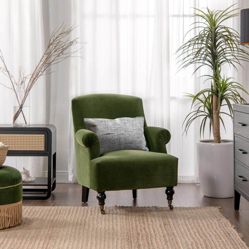 Classic Velvet Armchair, Pleated Sock Arms & Tapered Legs