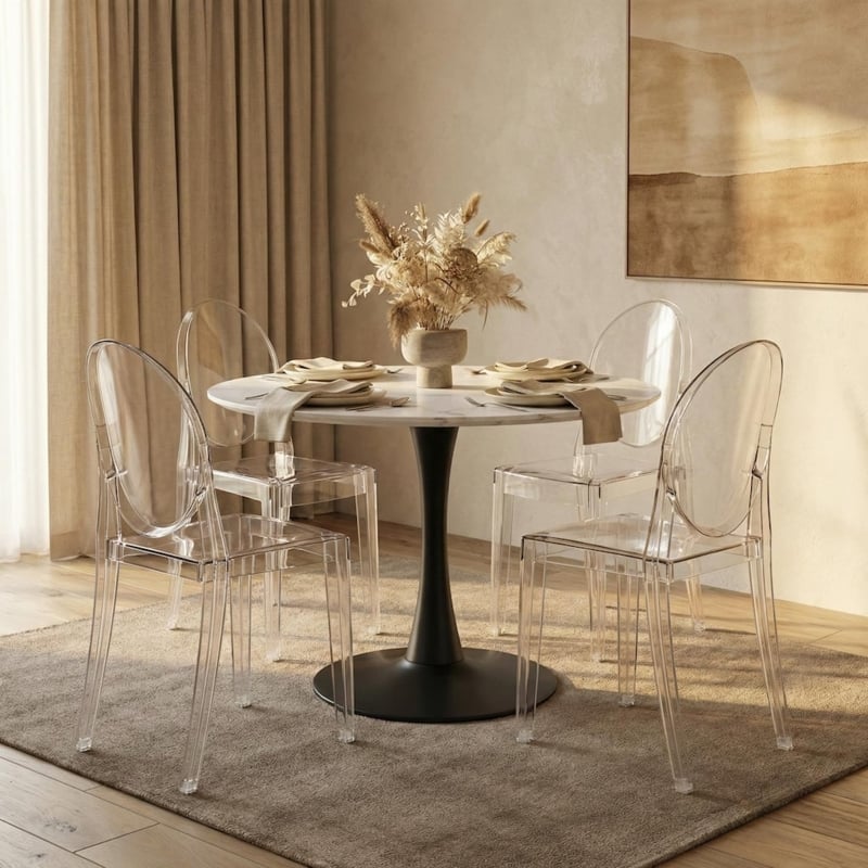 Clear Acrylic Stackable Armless Side Chairs with Oval Back  Modern  Transparent Dining, Vanity, Office Accent Chairs (Set of 2) - Overstock -  15289175