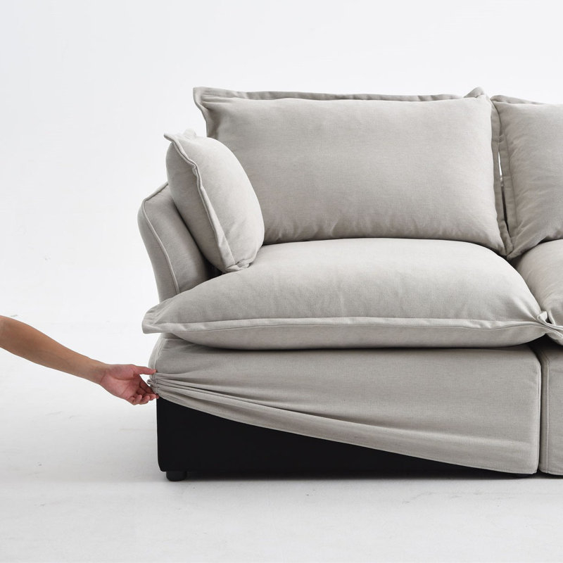 Cloud-Style Modular Sofa Cream Plush Crease Detail, Plush Cream Sofa.