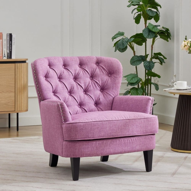 Club Chair Lavender Woven Fabric All-Over Button Tufting Traditional