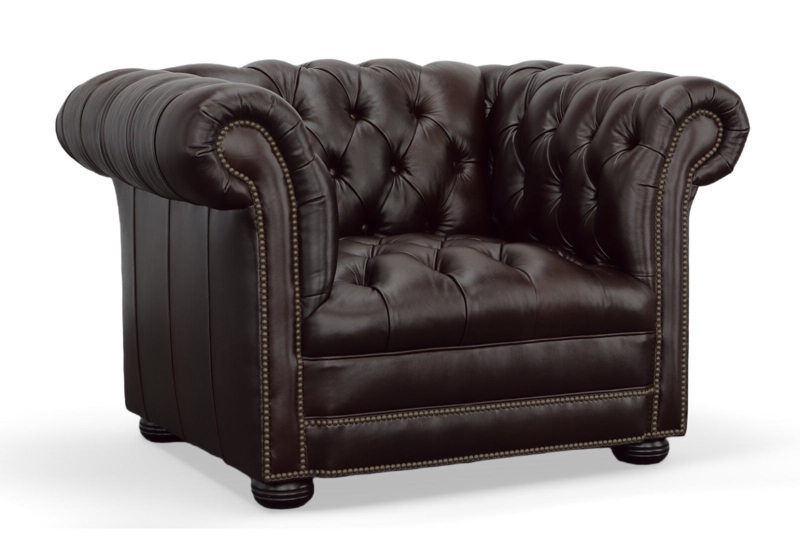 Club Chair Traditional Tufted Leather-Like Cinnamon Rolled Arms