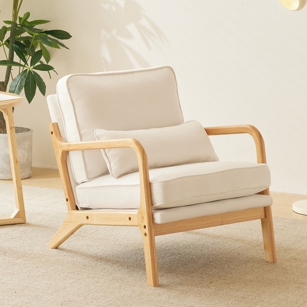 Coarse Linen Blend Accent Chair with Tapered Wood Legs
