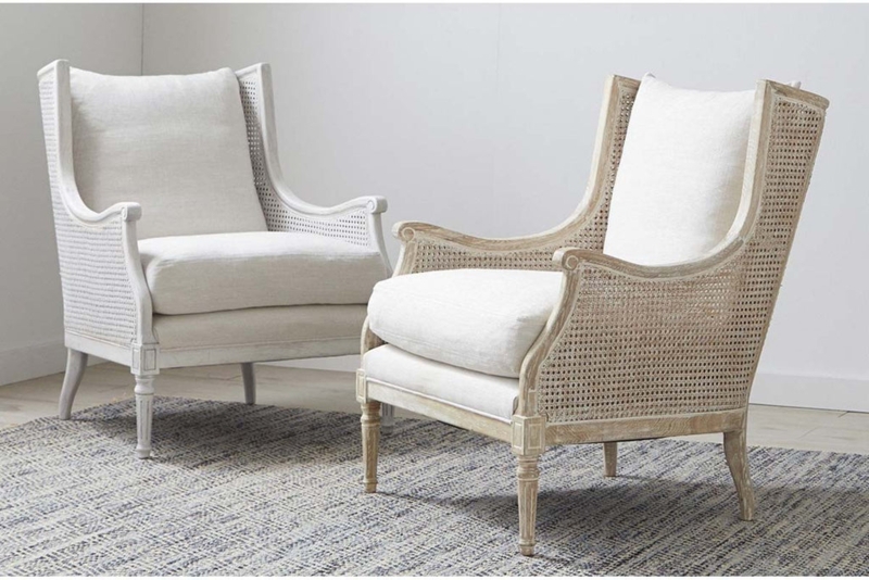 Coastal Accent Chair with Woven Cane Back and Light Wood Frame