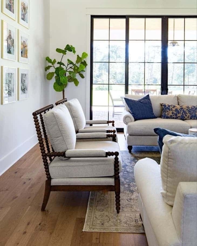 Coastal Farmhouse Accent Chairs with Light Blue Upholstery