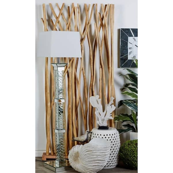 Coastal Room Divider Screen Raw Branches Mirrored Accents Natural