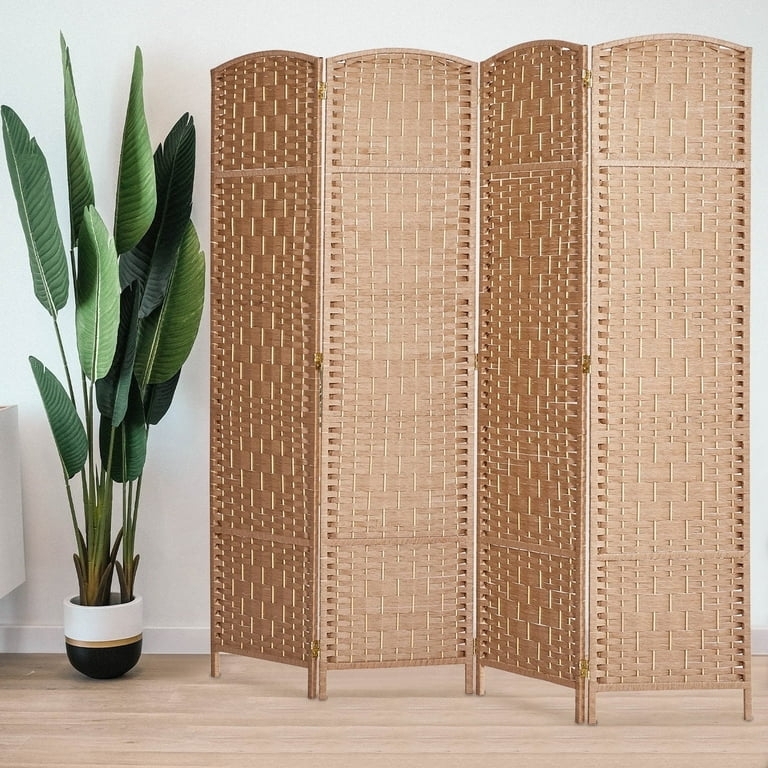 Coastal Woven Four-Panel Room Divider with Arched Tops in Natural Tone