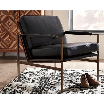 Cognac Faux Leather Accent Chair with Tapered Wood Legs