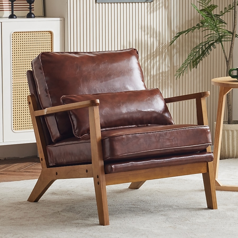 Cognac Leather Accent Chair Styling Wrapped Armrests Black Metal Frame