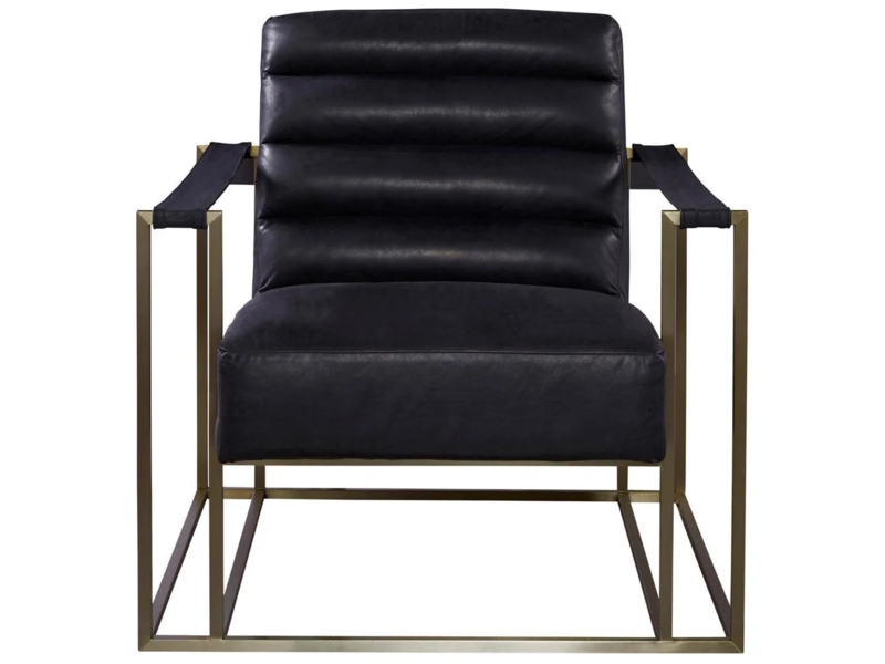 Cognac Leather Accent Chair with Brass Frame and Button Tufting