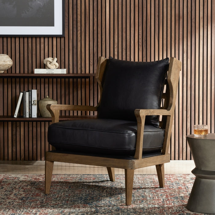 Cognac Leather Accent Chair with Slim Matte Black Metal Frame