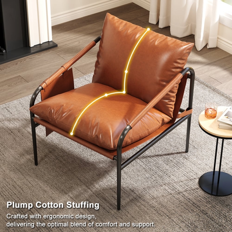 Cognac Leather Bucket Chair Wrap Around Silhouette Metal Legs