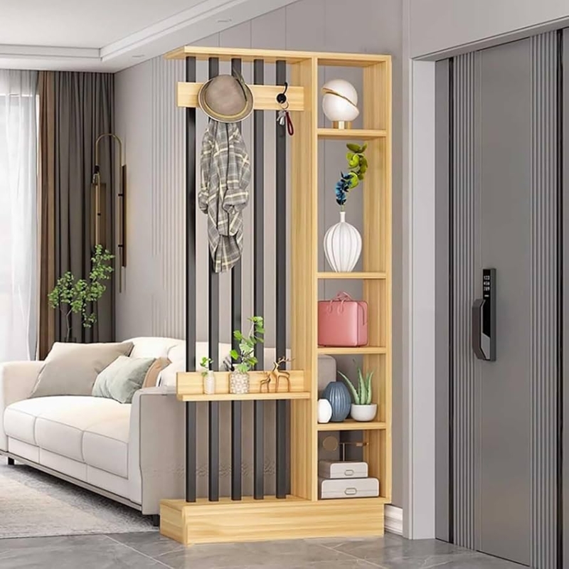 Combined Storage Partition Room Divider, Floor-to-Ceiling with Hooks