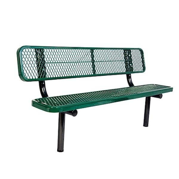 Commercial Park Bench Forest Green Metal Diamond Mesh Pattern Outdoor