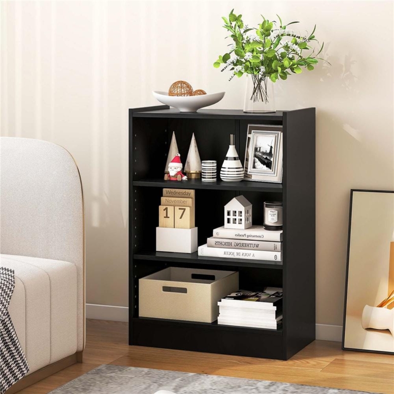 Compact Bookcase with Adjustable Shelves, Minimalist Solid Back Organizer