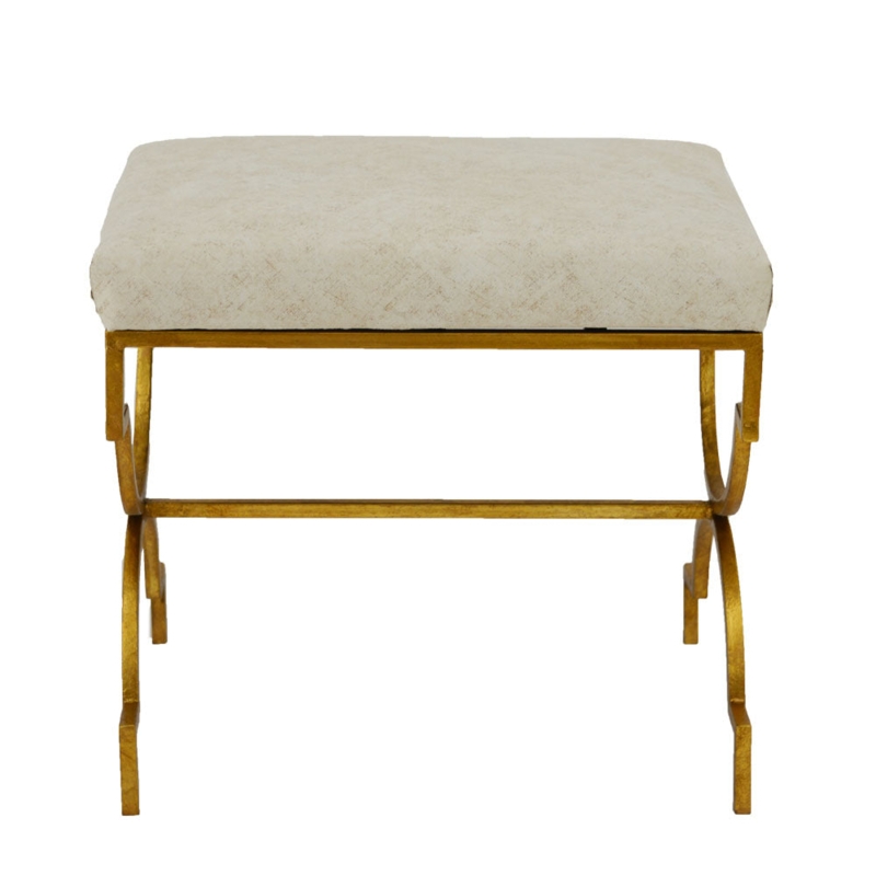 Compact Vanity Seat with Curved Metallic X-Frame Legs